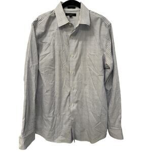 Banana Republic Men's Button Down Grant Shirt Medium White and Blue Windowpane